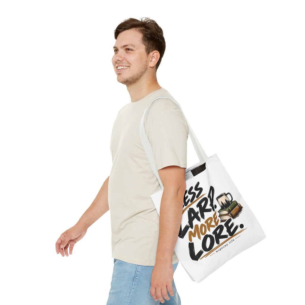 Less Larp More Lore Tote Bag — RPG Gamer Book & Coffee Canvas Tote